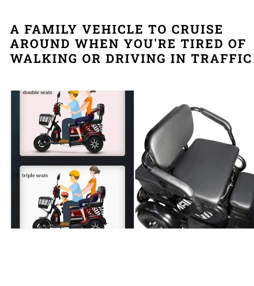 X3B Electric Bicycle Three wheel motorcycle 350W 48V 40KM Range with kids seat - Image 4